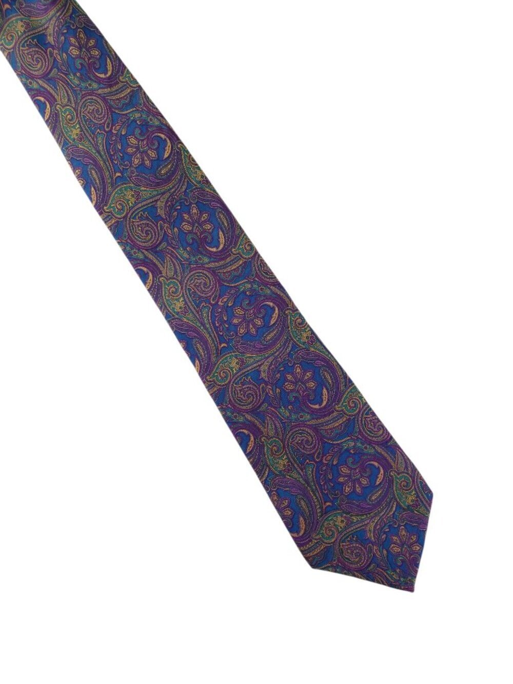 Liberty of London Mens Paisley Silk Neck Tie Purple Blue Gold Made in USA Vtg